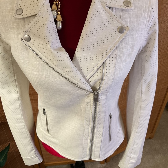 NYDJ Faux Leather Linen Moto Jacket Off White XS - Picture 4 of 15
